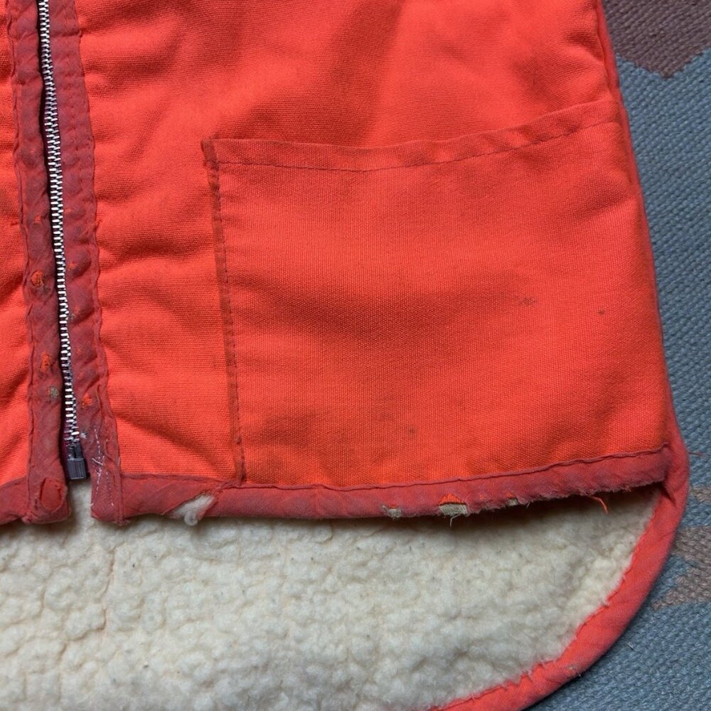 Vintage 60s 70s sherpa lined hunting vest blaze orange hi vis zip men’s medium - Picture 3 of 9